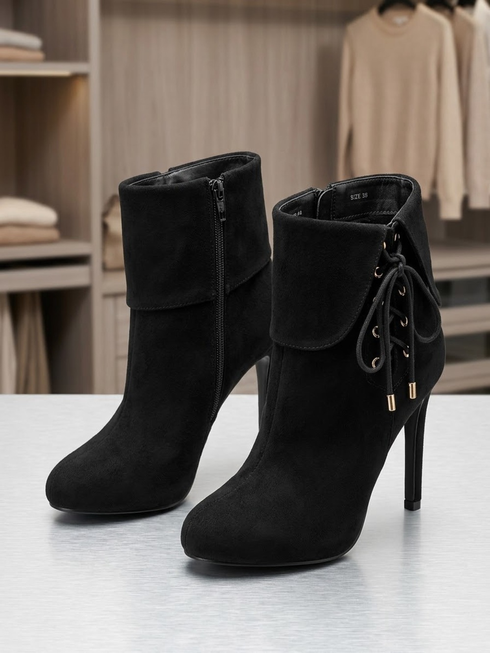 Thalia Sodi Black Suede Lace-Up Ankle Booties